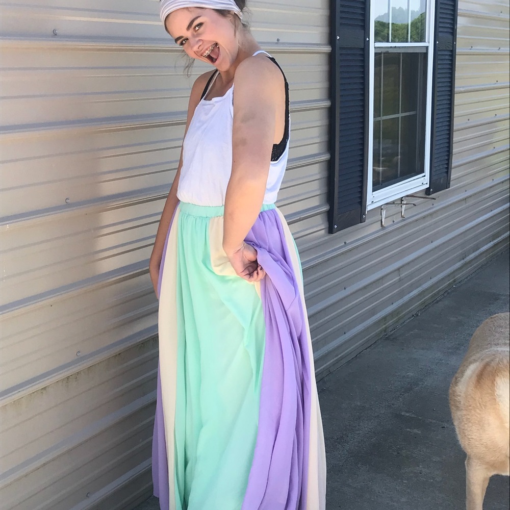 NWT Filly Flair sheer panel full maxi skirt L
